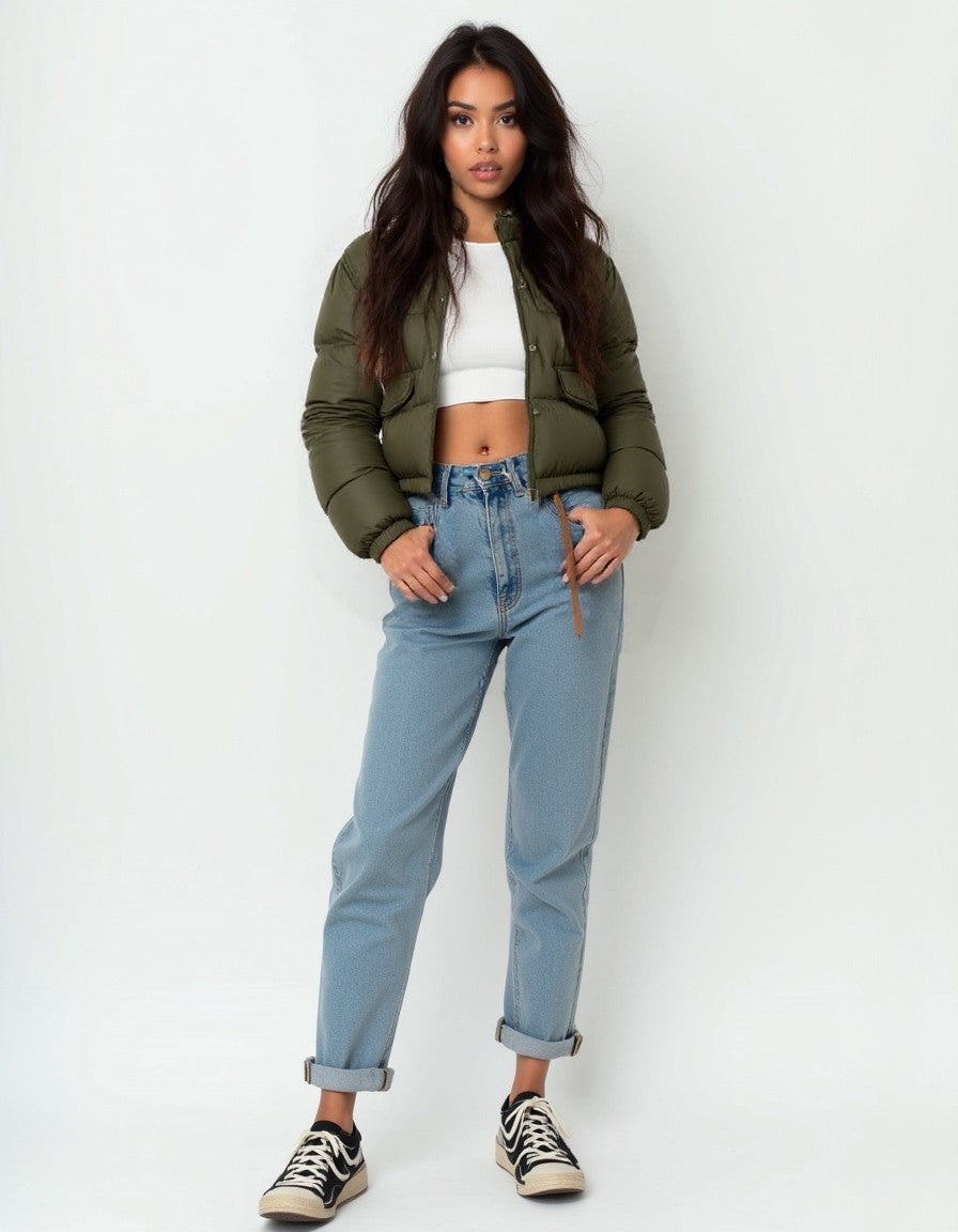 Campera dama California corta nylon inflada